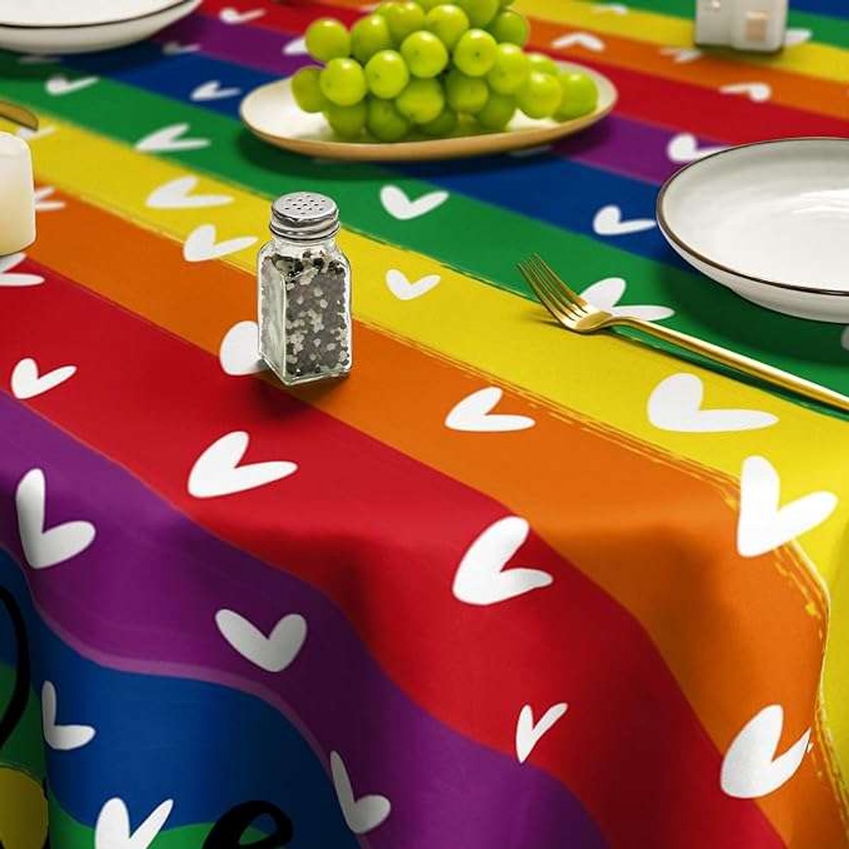 CE Artoid - Tafellaken - 140x140 cm - Ronde Vorm - Polyester - Regenboogpatroon