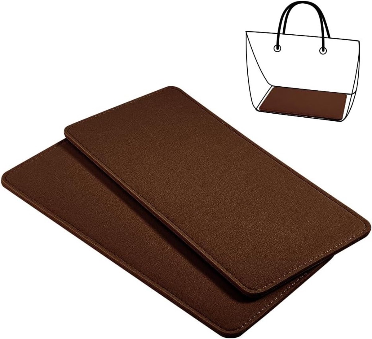 2 Stuks Bruine Handtas Basisvormer - 34x16.5cm Rechthoekige Vilt Basisinzet voor Handtassen, Stabilizer en Liner voor Tote en Leren Portemonnees