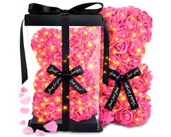 XXL Rozenbeer - LED Verlichting - Valentijnsdag - Dag van de Vrouw - 25 cm
