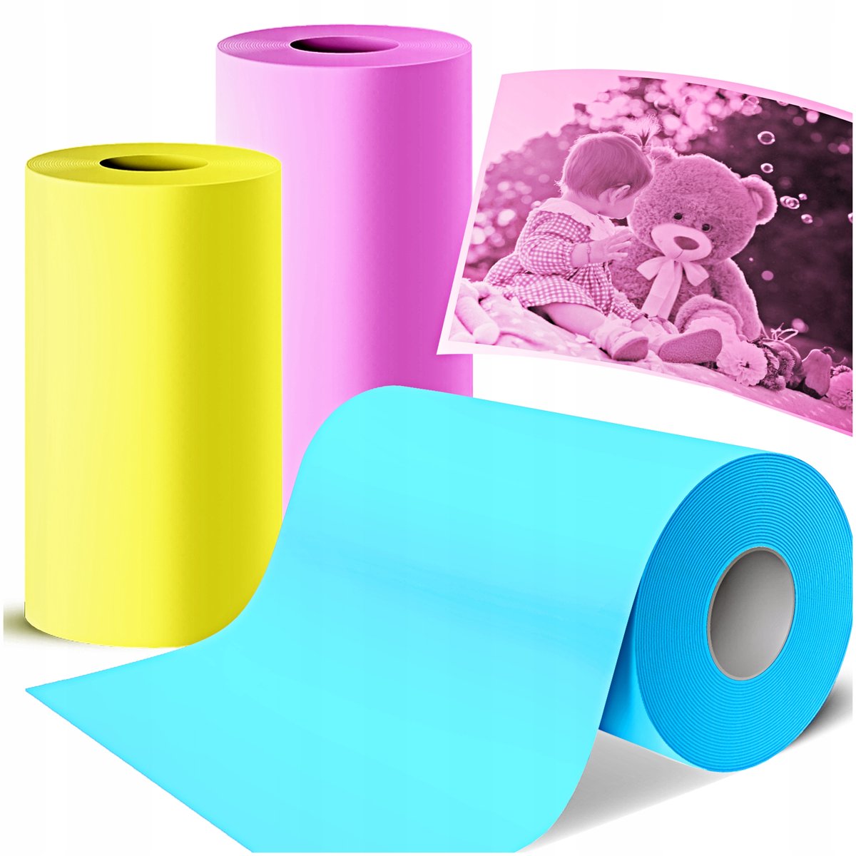 KANZA Serie - Thermisch Papier Rol - Kleur: Blauw, Geel, Roze - 57mm Breedte - 3 Stuks