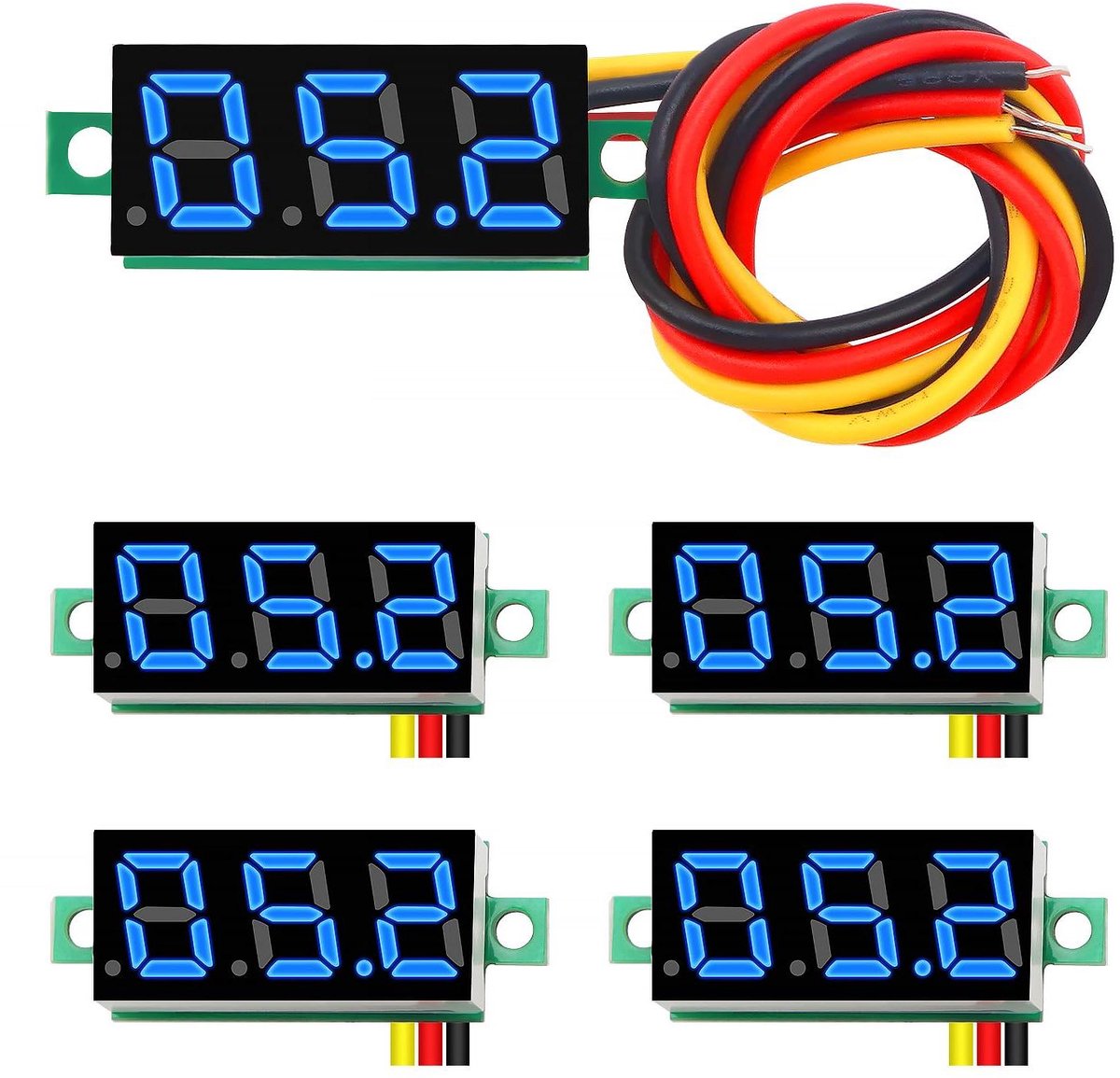 Digitale Voltmeter - Spanning Tester - Voltage Meten - Omgekeerde Polariteit Bescherming - 0-100V DC - Blauw