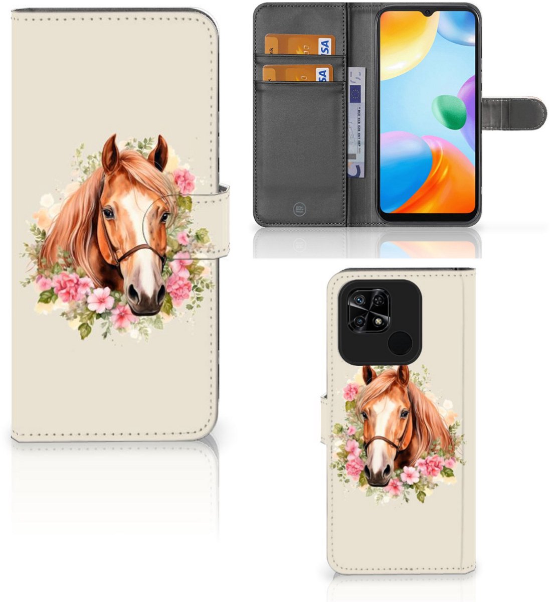 Telefoonhoesje met Pasjes voor Xiaomi Redmi 10C Paard