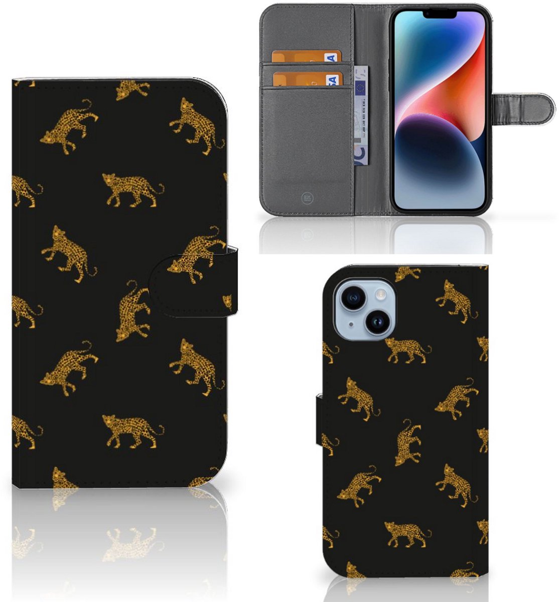 Telefoonhoesje met Pasjes voor iPhone 15 Plus Leopards