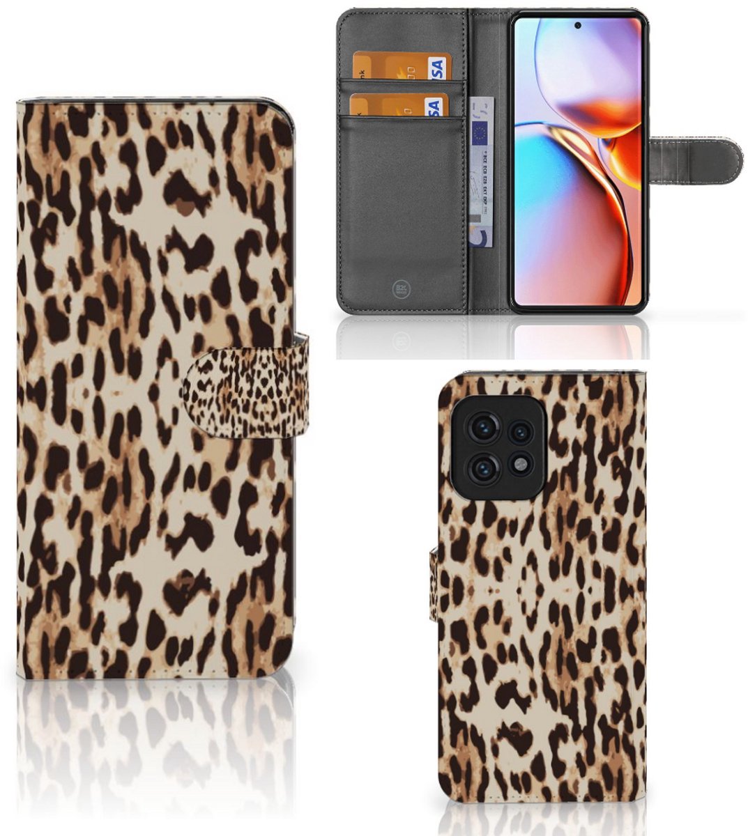 Motorola Edge 40 Pro Telefoonhoesje met Pasjes Leopard