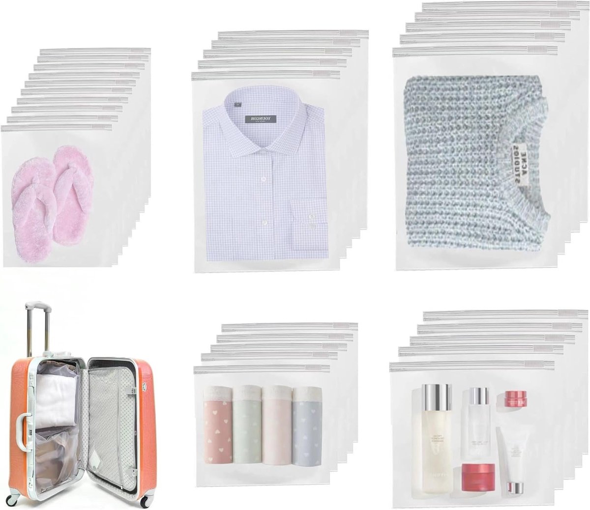 30 Stuks Kledinghoezen, Plastic Tassen voor Kleding, Reistassen met Rits, Opbergzakken voor Kleding, Schoenen en Cosmetica
