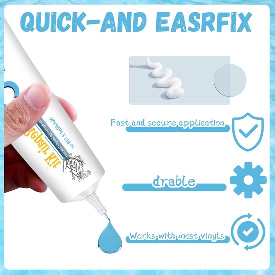 Zwembad Reparatie Kit - Vinyl Plakset - Lekkages Dichten - Waterdicht Onderwater Gebruik - 6x6 cm Patches - Blauw — afbeelding 2