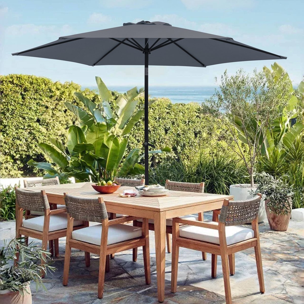 Opvouwbare parasol - 270 cm diameter - Praktische reisparasol - Volledig functionele strandparasol - Geschikt voor balkons, tuinen, stranden en buitenruimtes
