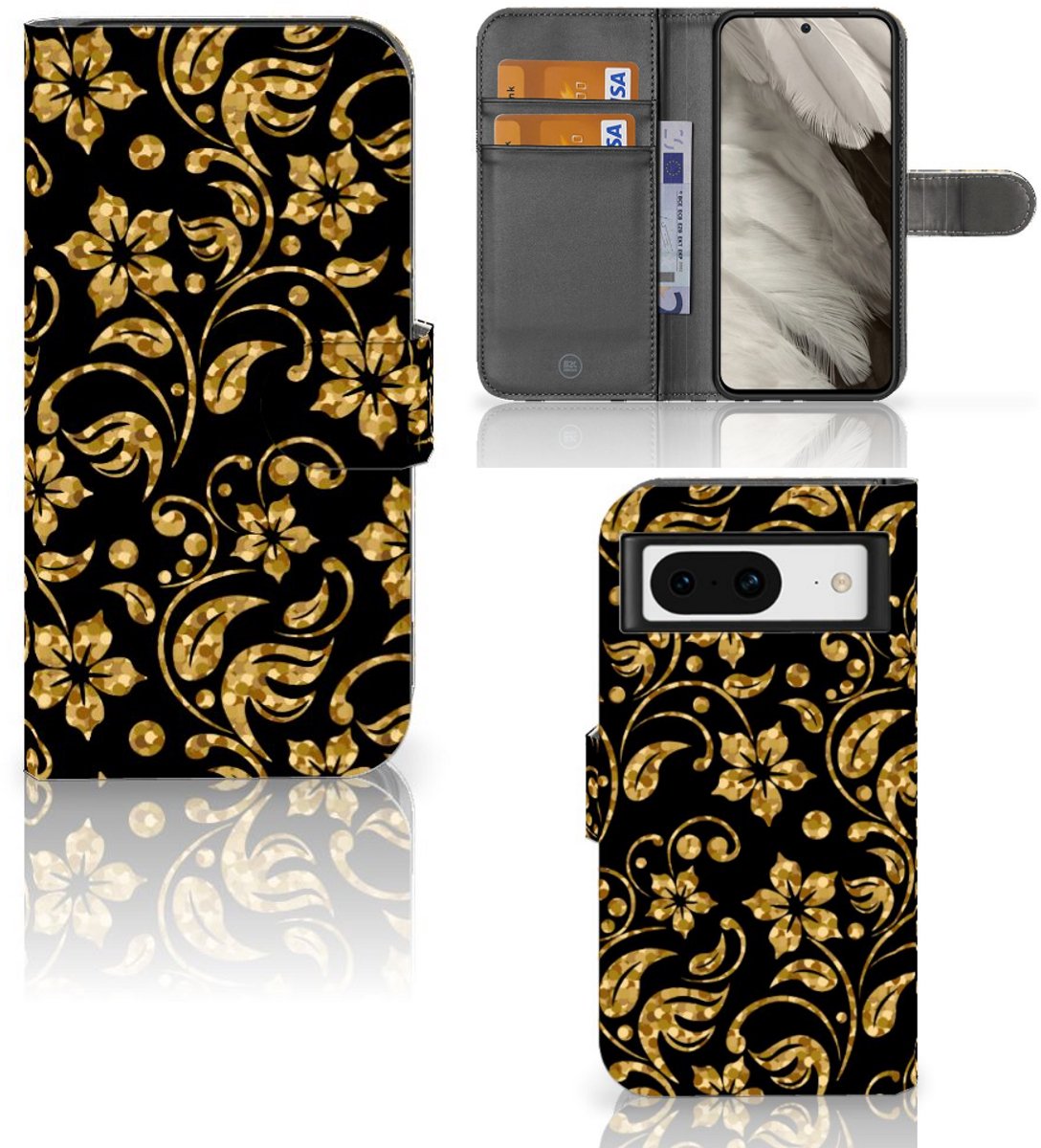 Google Pixel 8 Hoesje Gouden Bloemen