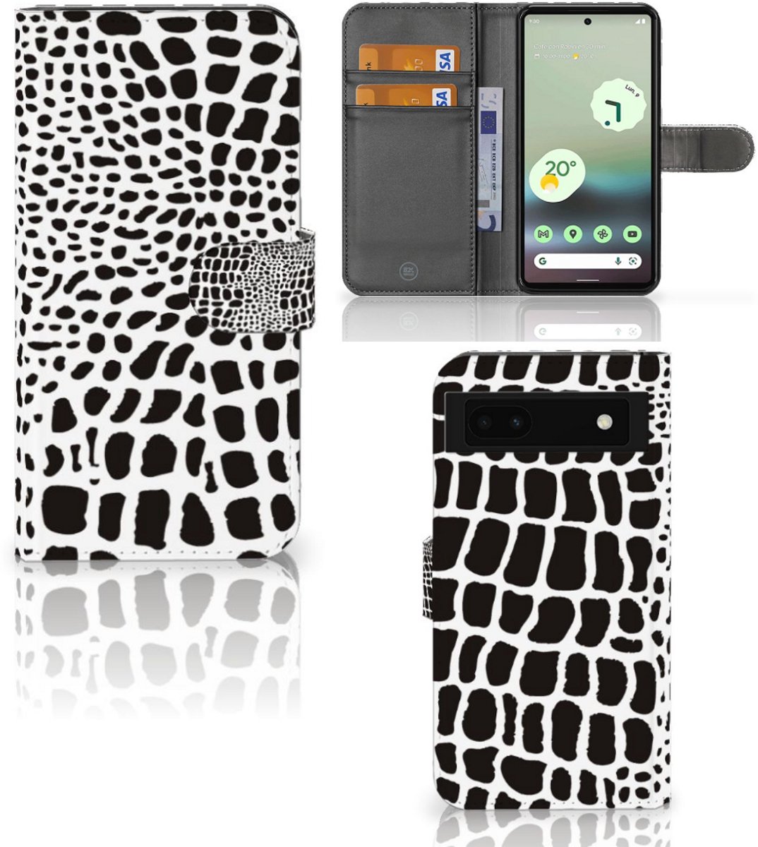 Google Pixel 6A Telefoonhoesje met Pasjes Slangenprint