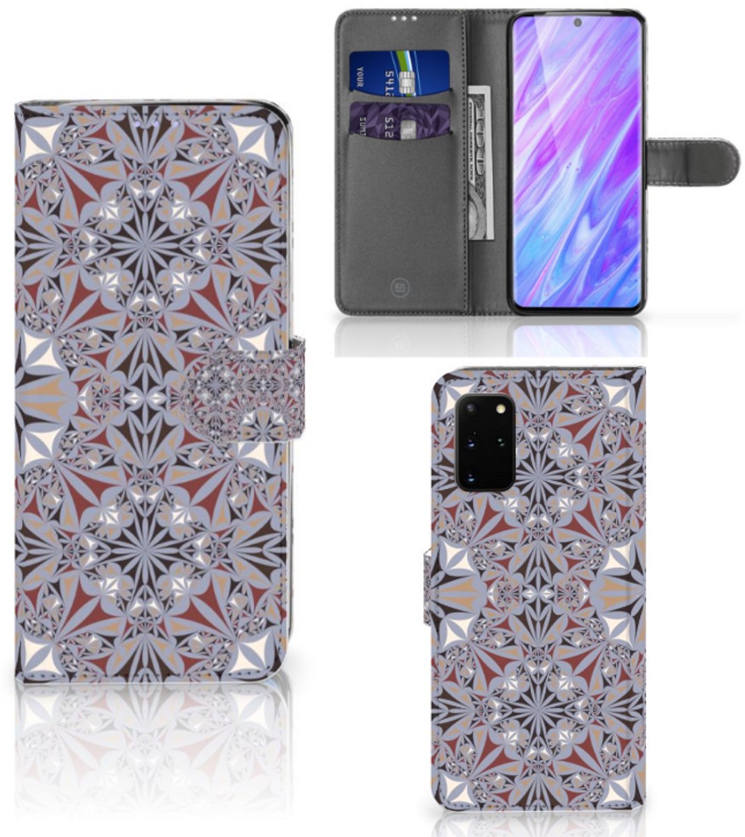 Boekhoesje voor Samsung Galaxy S20 Plus Bookcase Flower Tiles