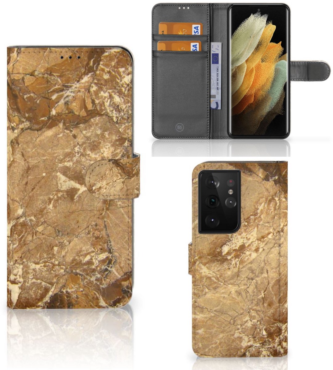 Boekhoesje voor Samsung Galaxy S21 Ultra Bookcase Marmer Creme