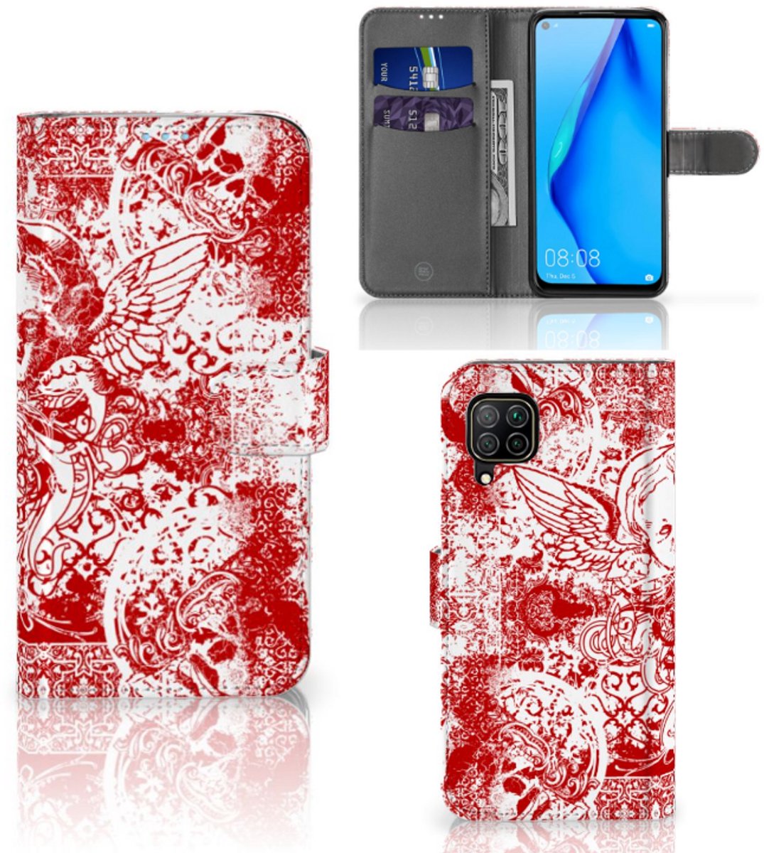 Telefoonhoesje met Naam Huawei P40 Lite Angel Skull Rood