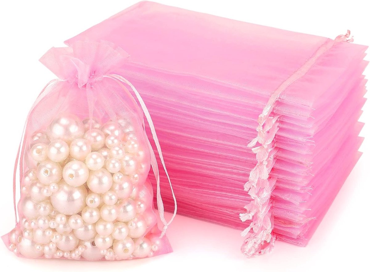 Organza Geschenktasjes 10 x 15 cm - Set van 50 Trektasjes voor Trouwen, Snoepjes en Sieraden