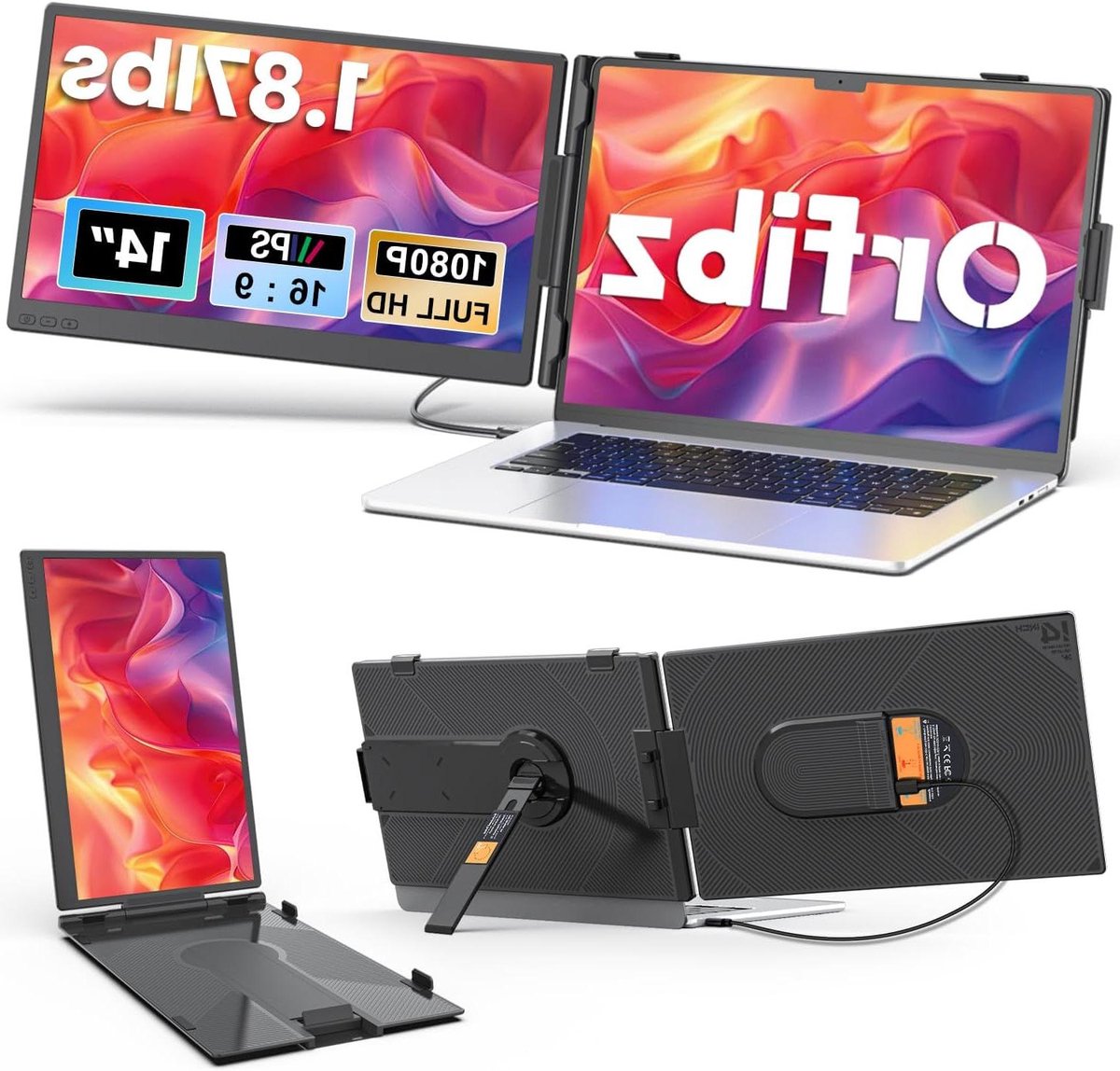 Laptop Screen Extender - Draagbare Monitor - Multitasken Onderweg - 14 Inch FHD IPS - 14 Inch - Zwart