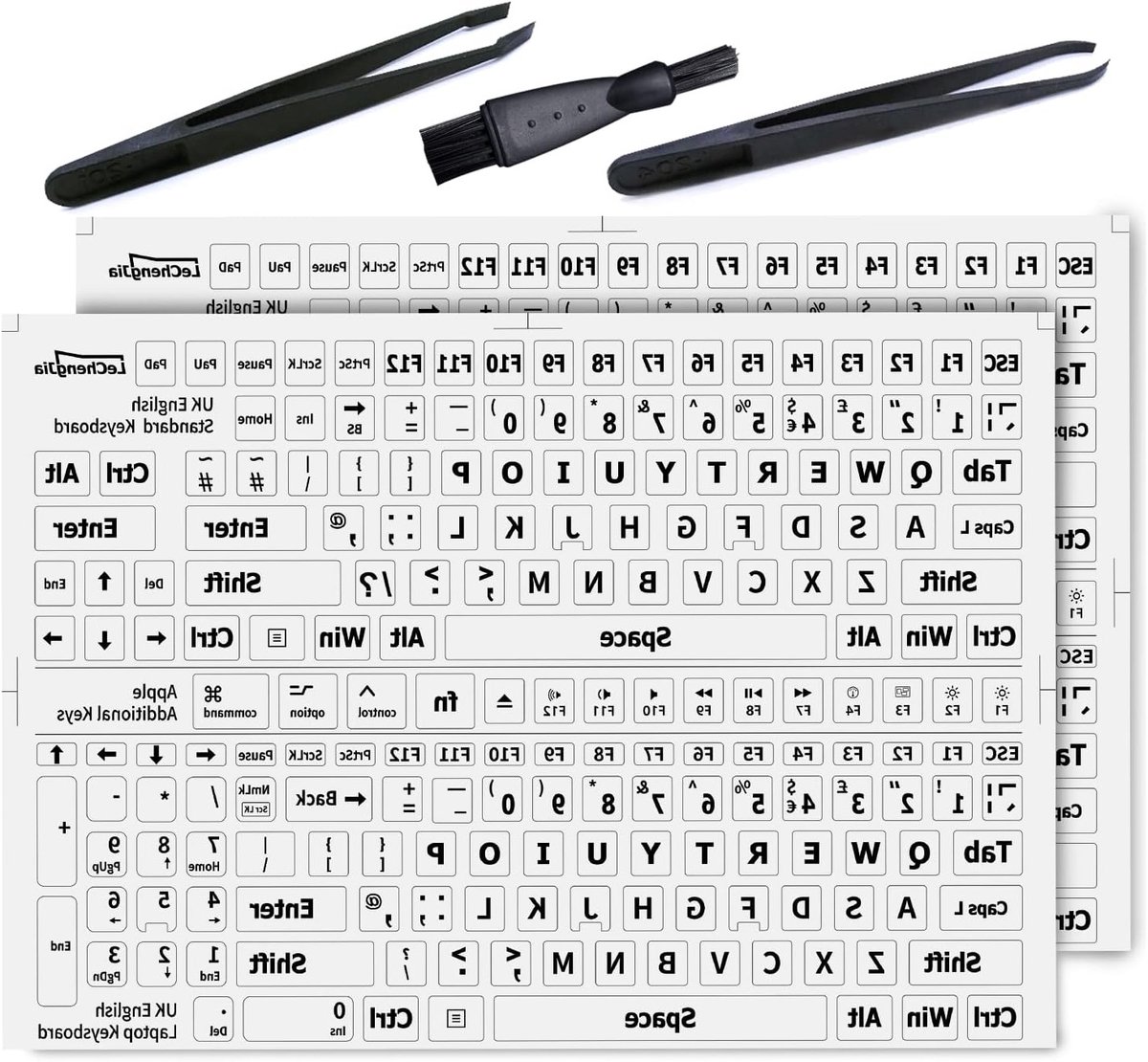 2 Stuks Engelse Toetsenbord Stickers voor Mechanisch en Laptop Toetsenbord, Inclusief Pincet voor Eenvoudige Aanbrenging