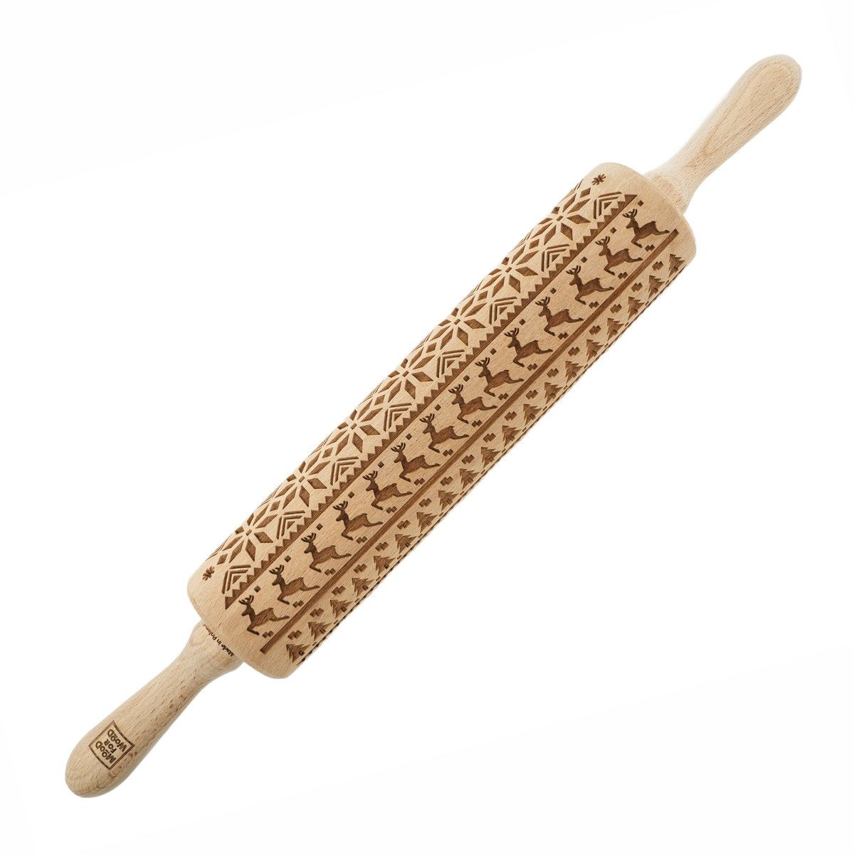 MoodForWood - Geverfde Deegroller - 43 cm - Met Handgrepen - Noors Patroon