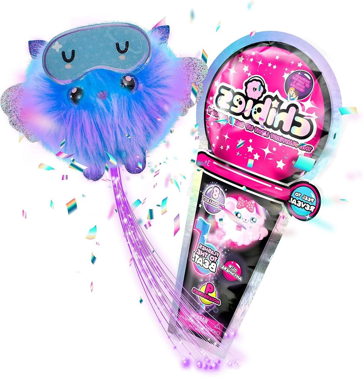 Pluche Chibie - Verzamelpoppetje Speelgoed - Feestje Vieren - Licht op in muziekritme - 5 cm - Meerkleurig
