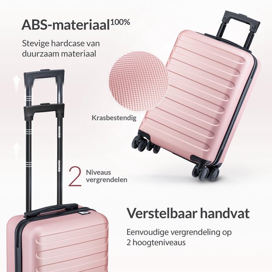 NOHRD Handbagage Koffer - 38 L - Rosegoud - Reiskoffer - 55x35x20 cm - Trolley - Lichtgewicht - Incl. Slot