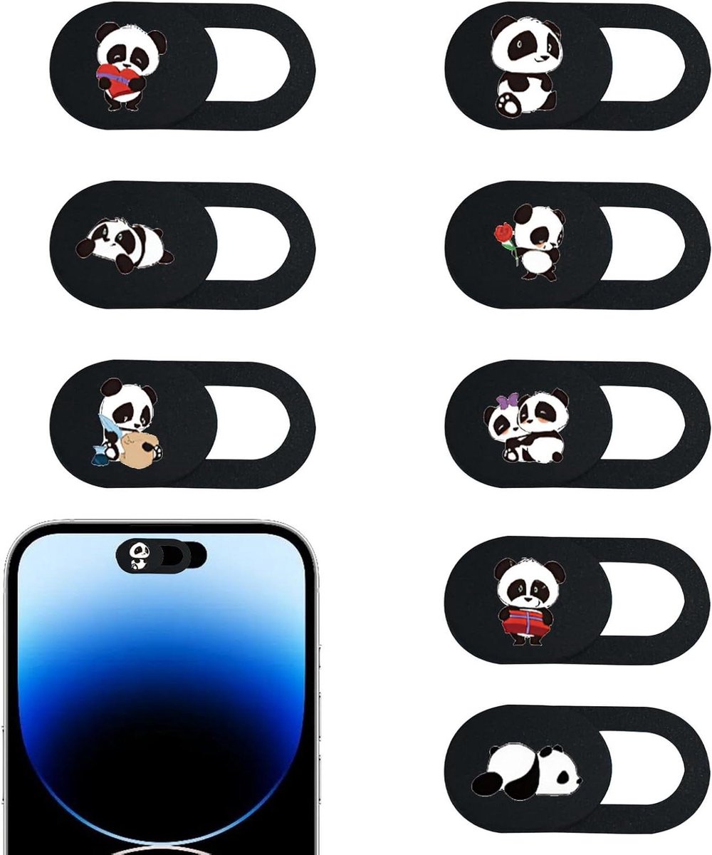 Webcamhoes Panda - Camera Cover - Privacy Beschermen - Ultradun Ontwerp - 18 mm x 9 mm - Zwart