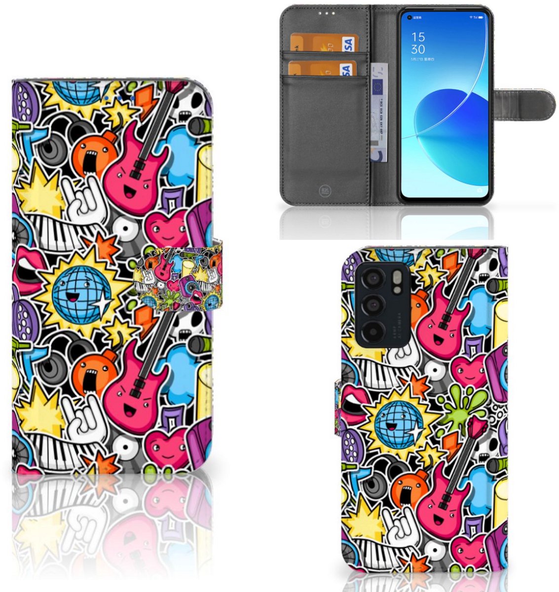 OPPO Reno6 5G Wallet Case met Pasjes Punk Rock