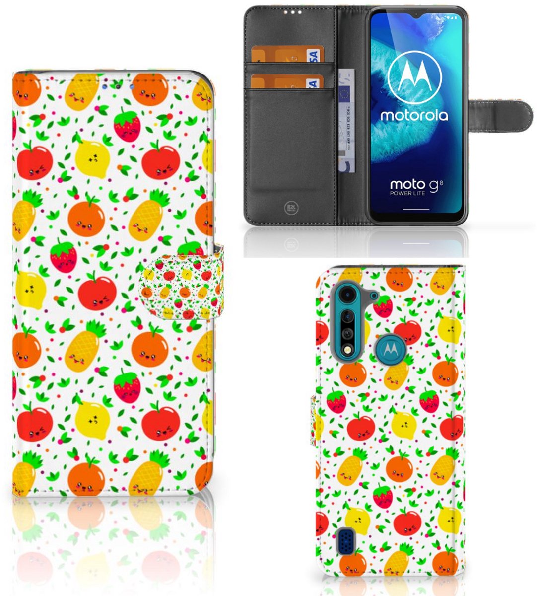 Boekhoesje voor Motorola G8 Power Lite Book Cover Fruits