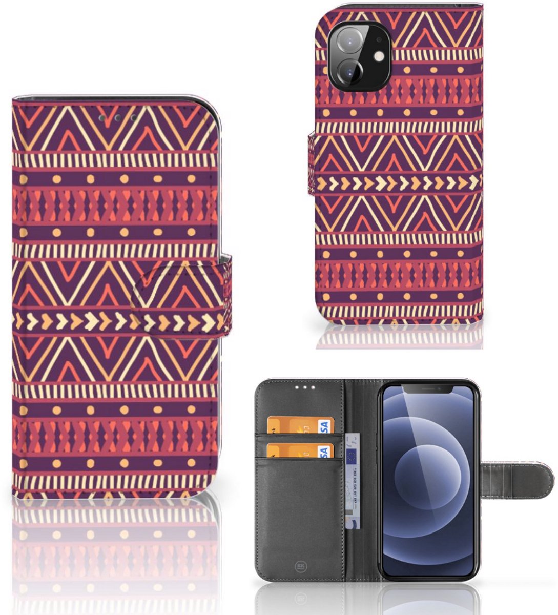 Boekhoesje voor Apple iPhone 12 Mini Telefoon Hoesje Aztec Paars