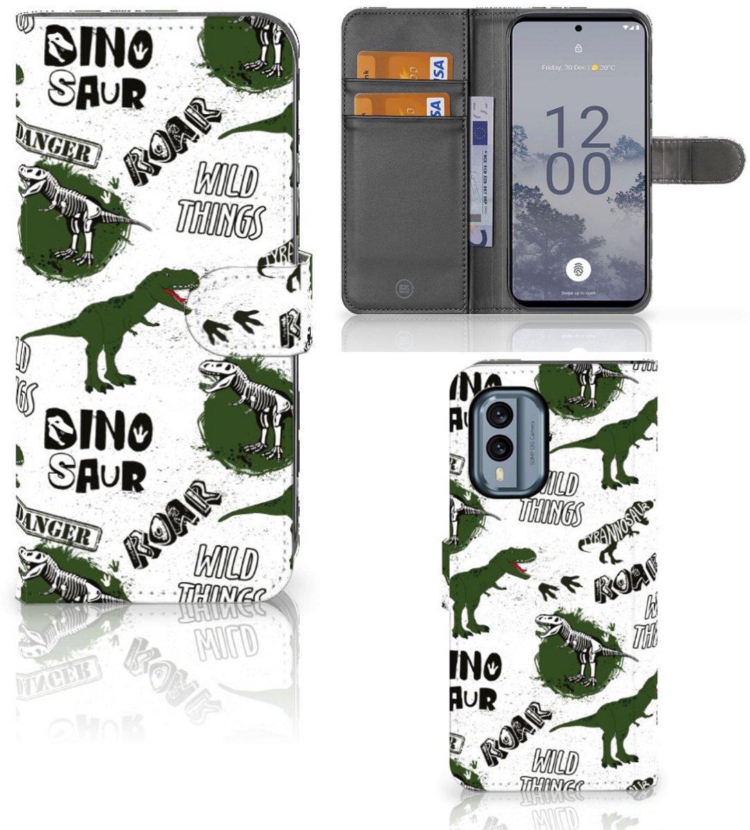 Telefoonhoesje met Pasjes voor Nokia X30 Dinosaurus