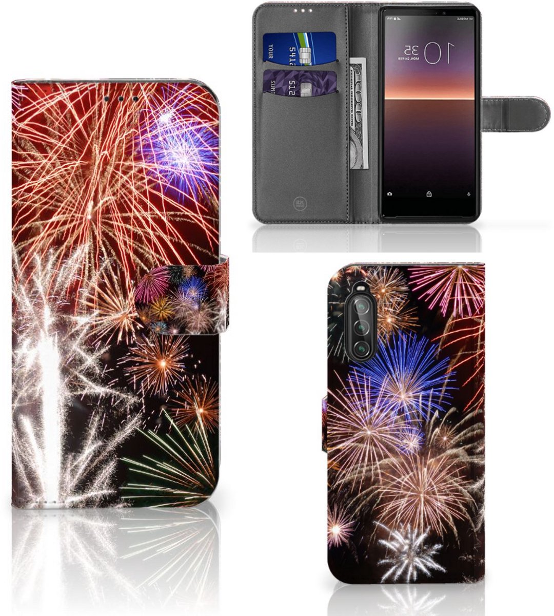 Sony Xperia 10 II Wallet Case met Pasjes Vuurwerk