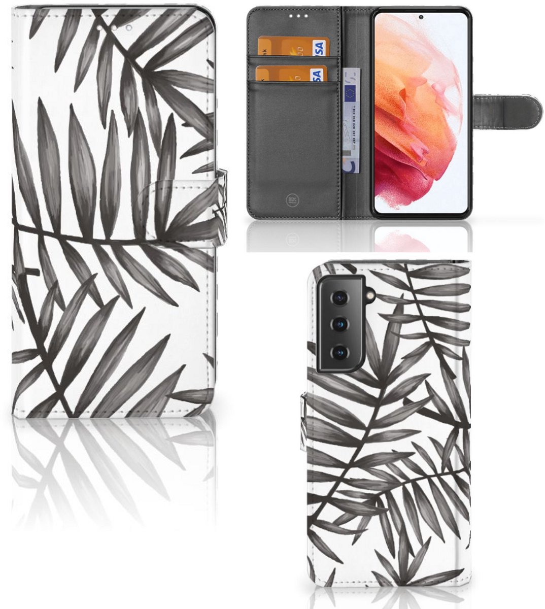 Samsung Galaxy S21 Hoesje Leaves Grey