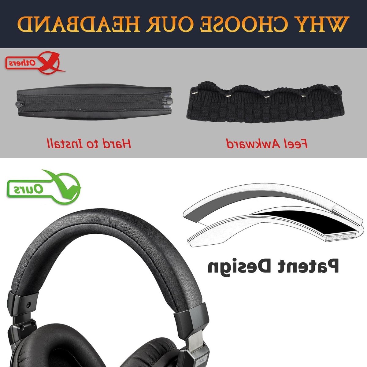Hoofdbandhoes voor Audio Technica ATH MSR7, MSR7NC, DSR7BT - Vervangende Hoofdband Kussen en Reparatieonderdeel voor Hoofdtelefoons