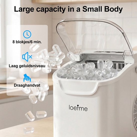 LOEFME Ijsblokjesmachine - 0,8L - Ijsblokjesmaker - 12kg/24 uur - Ijsmand & IJsschep - Zelfreinigingsfunctie - Wit van Merkloos — afbeelding 5
