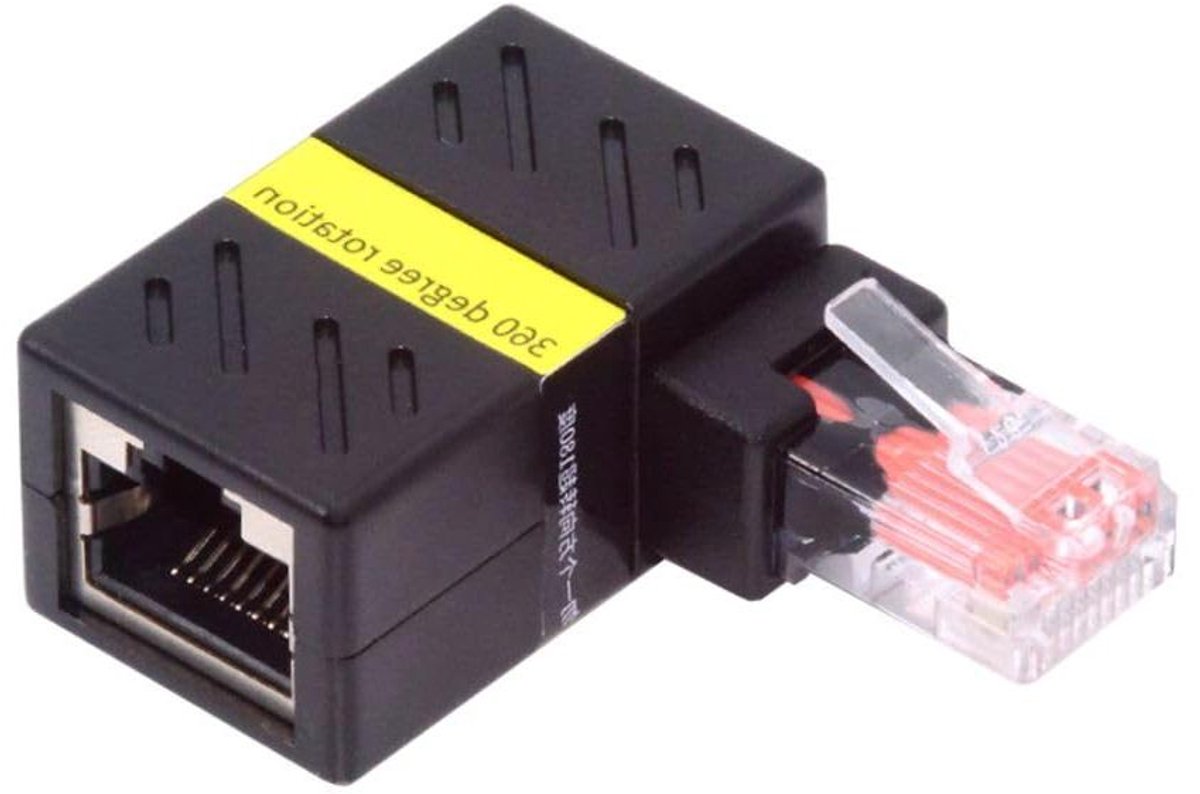 Ethernet Extender Adapter - RJ45 Hoekstuk - Netwerk Kabel Verlengen - 360 Graden Draaibaar - 90 Graden Hoek - Zwart