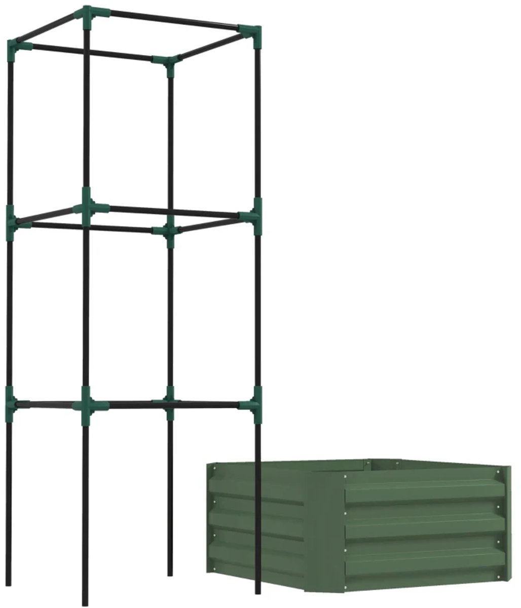 Plantenbak met Klimrek - Bloembak met Klimhulp - Tuinrek - Tuinbed - Plantenrek - Weerbestendig - Perfect voor Bloemen en Klimplanten – voor Tuin, Terras & Balkon - 61 x 61 x 140 cm - Groen