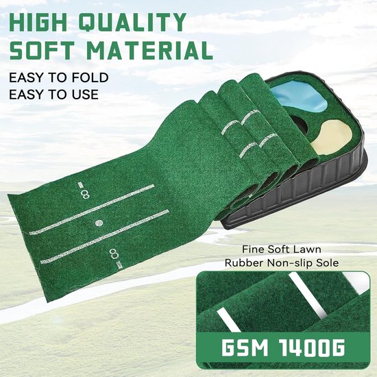 Golf Putting Mat - Putting Green - Indoor Golf Training - Automatische Bal Terugkeer - 275 x 34 cm - Groen van GOLF — afbeelding 5