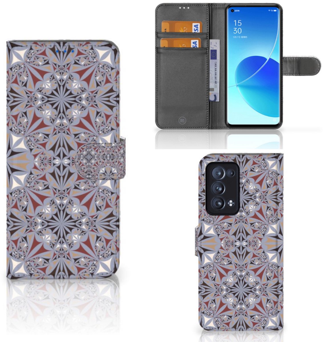 OPPO Reno 6 Pro Plus 5G Bookcase Flower Tiles
