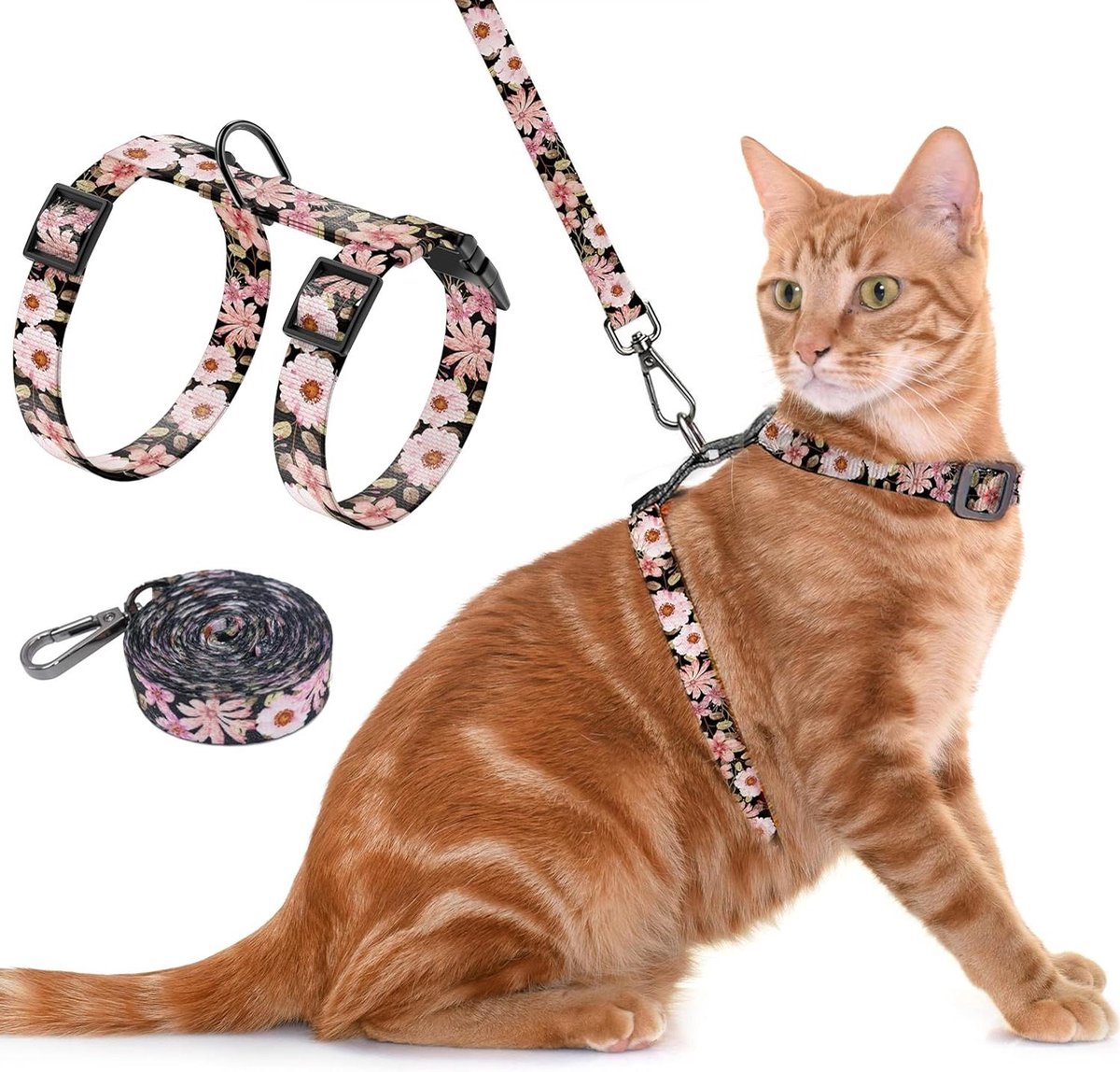 Kattenharnas met Riem - Veilig Tuigje - Buitenwandeling Kat - Ontsnappingsbestendig Ontwerp - Verstelbaar - Licht Roze