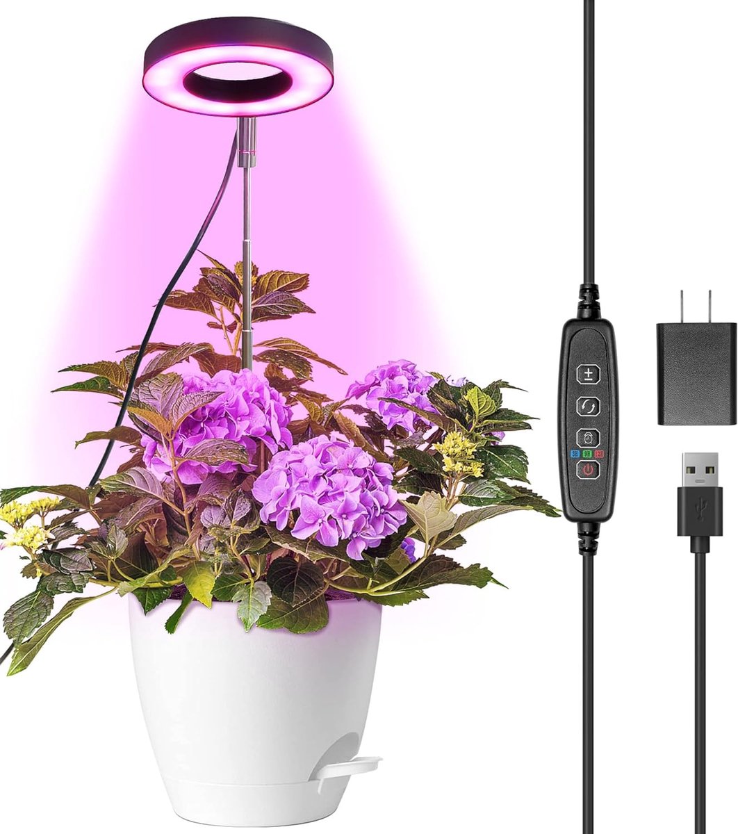 LED-groeilamp met volledig spectrum voor kamerplanten, in hoogte verstelbare groeilamp met 3 helderheidsniveaus, automatische aan/uit-timer, 3/9/12 uur, 1 stuk