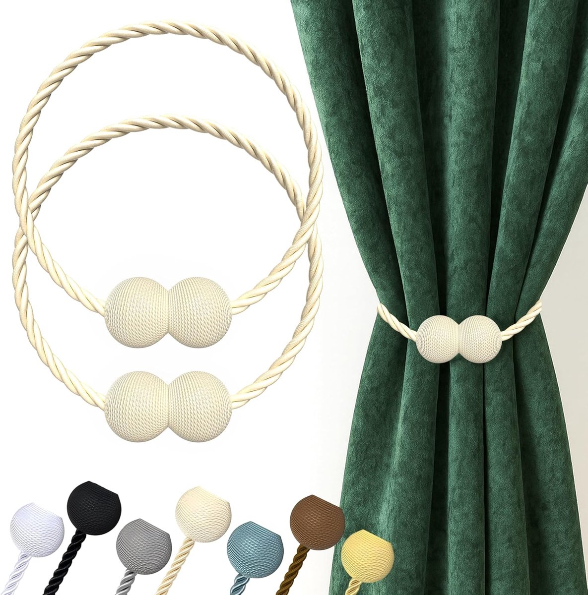 4 Stuks Magnetische Gordijnclips Gebroken wit - Sterke Magneet - Zonder Boren - Europese Stijl Gordijnophouder - Woonkamer & Slaapkamer