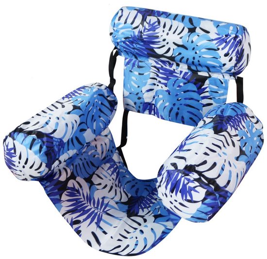 Opblaasbare Waterhangmat Zwembad - Drijvende Waterstoel Met 3 Luchtkamers - Opblaasbare Zwembad Lounge - Blauw Bladprint