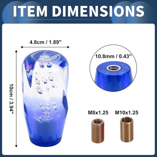 Auto Shift Knop, 10cm Universeel voor Automatische en Handmatige Voertuig Versnellingspook Knop met 2 Adapter Acryl Helder Blauw, 1 Set — afbeelding 4