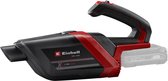 Aspirateur à main noir et rouge avec une bande rouge et une poignée noire, avec une batterie amovible.