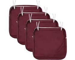NettyPro Vervangingsset voor buitenkussens, uv-bestendig, uv-bestendig, terrasstoel, kussenhoes met rits en stropdas, 61 x 65 x 10 cm, bordeaux