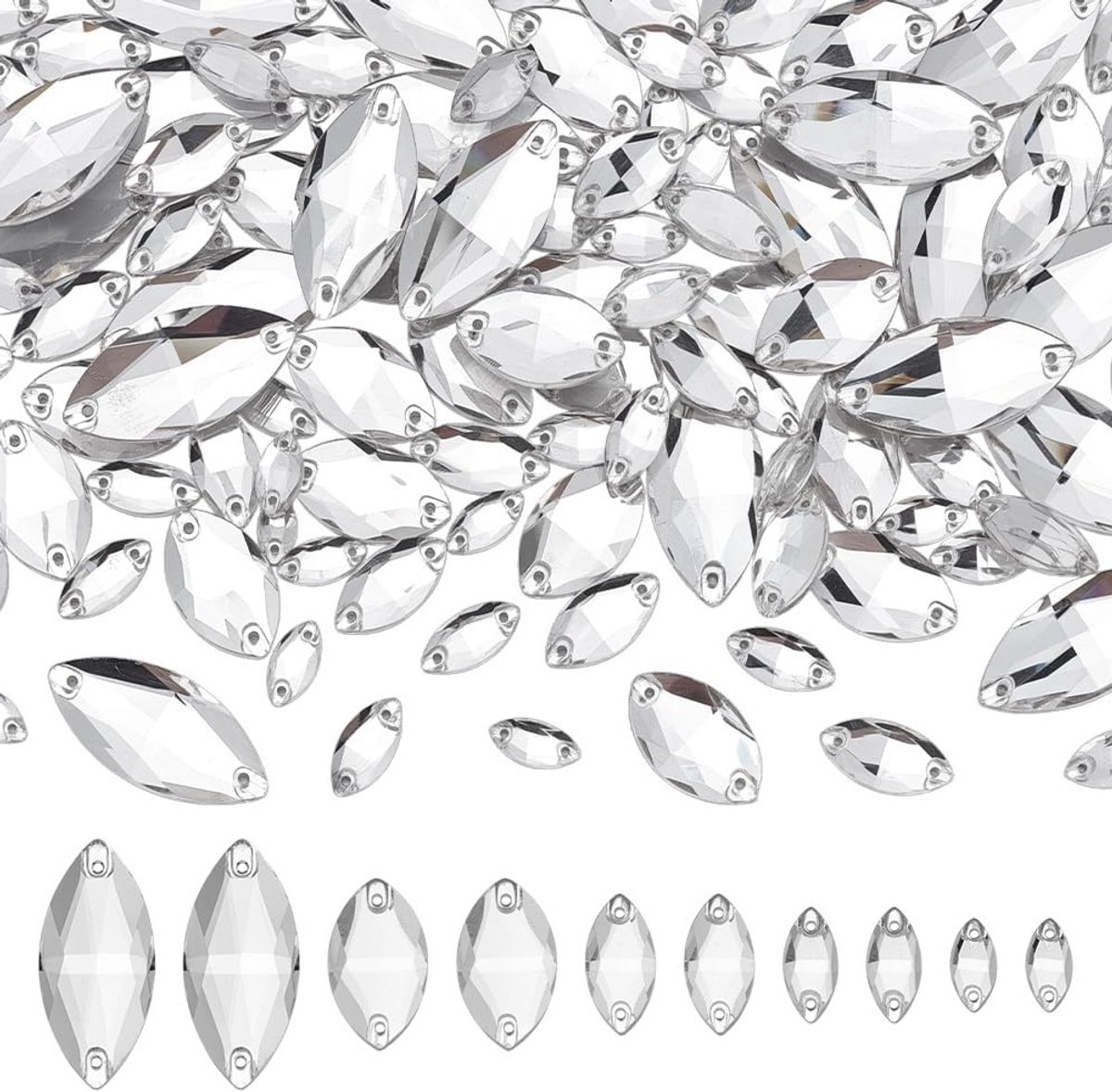 120 Stuks Paardenoog Rhinestones - Naai-on Flat Back Kristallen met Gat in 5 Stijlen voor Kostuums en Kleding
