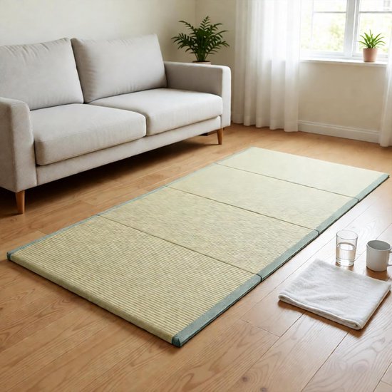 Japanse Tatami Matras - Futon Vloertapijt - Ruimtebesparend Slapen - Natuurlijk Gras Materiaal - 90x200x3.5cm - Groen — afbeelding 4
