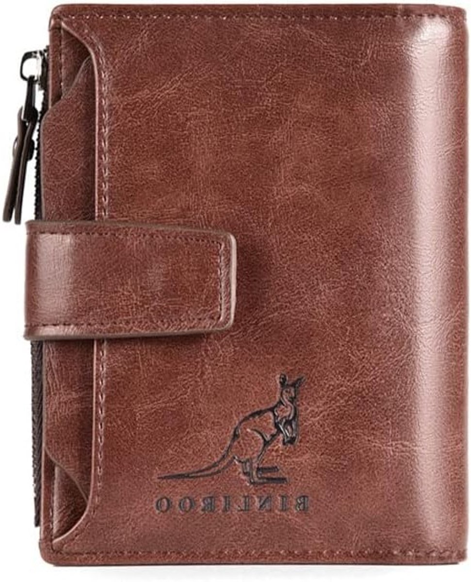Leren Portemonnee met Rits voor Mannen, Vintage Cowhide Portemonnee met Meerdere Kaarthouders en Veilig Kaartvak, Bruin