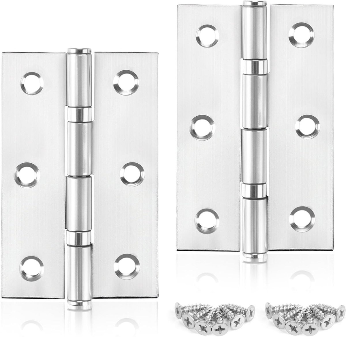 Set van 2 RVS Scharnieren 75 x 46.8 x 1.2 mm voor Houten Deuren, Inklapbare Scharnieren met 24 Schroeven 5 x 12 mm voor Binnen- en Buitendeuren