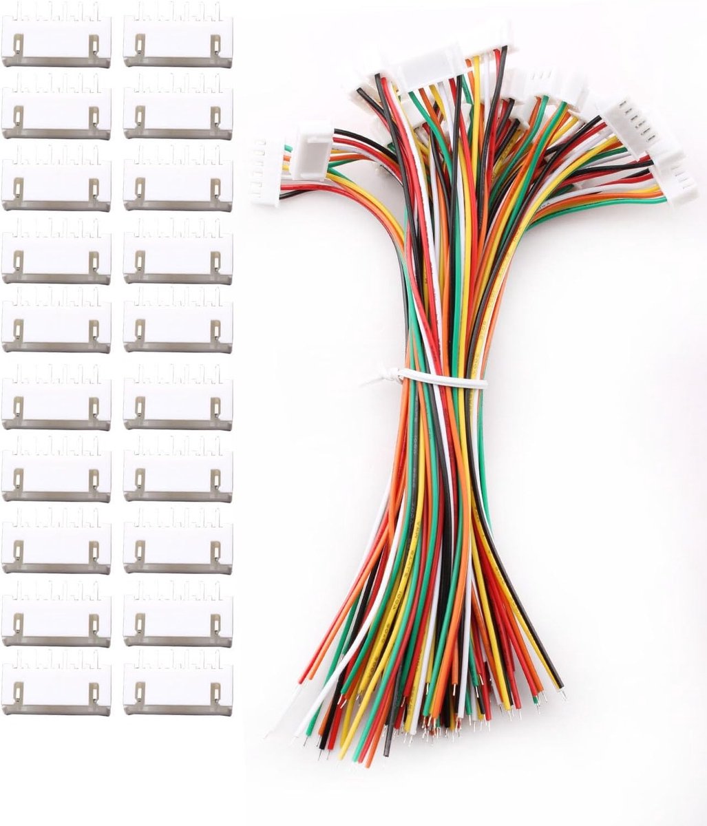 20 Pairs Micro JST 2.0 PH 6 Pin Connector met Elektrische Kabel, 150mm, 26AWG, Ideaal voor Elektronica en Hobbyprojecten
