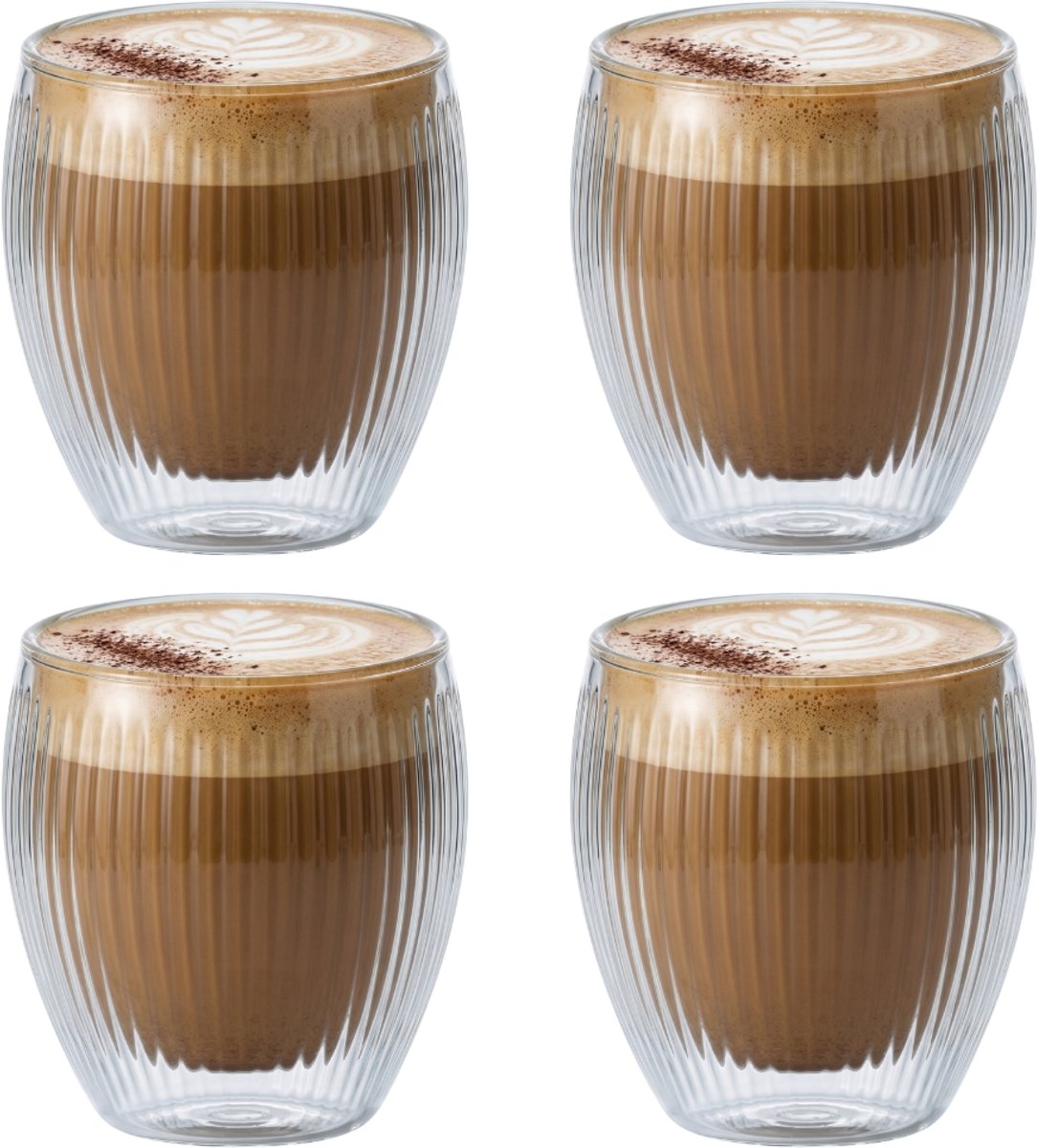 Betrahan Handgeblazen Dubbelwandige Glazen - 250ML Set van 4 - Theeglazen - Koffieglazen - Latte Machiatto Glazen
