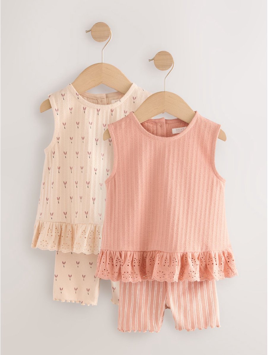 Next - Meisjes - Set van 2 hemdjes en shorts - Crème