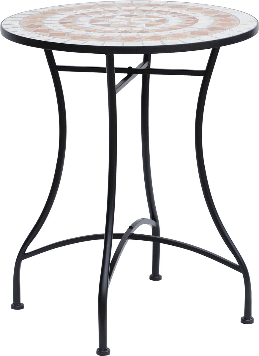 Killogood Tuintafel Ø60 x H71cm - weersbestendige balkontafel van metaal - buiteneettafel - kampeertafel bijzettafel - ronde terrastafel voor tuin terras balkon oranje+wit